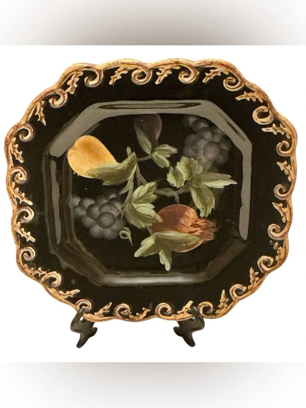 Raymond Waites Pompeii Fruit Salad/Dessert MCM Black Plates 8 1/2” Set of 4